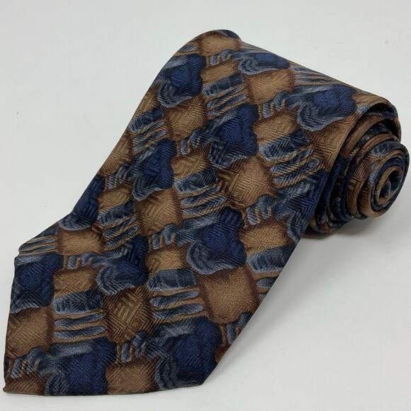 Vintage J Garcia Men Abstract Tie 100% Silk Geometric Hand Made Brown Blue Deco - Picture 1 of 5